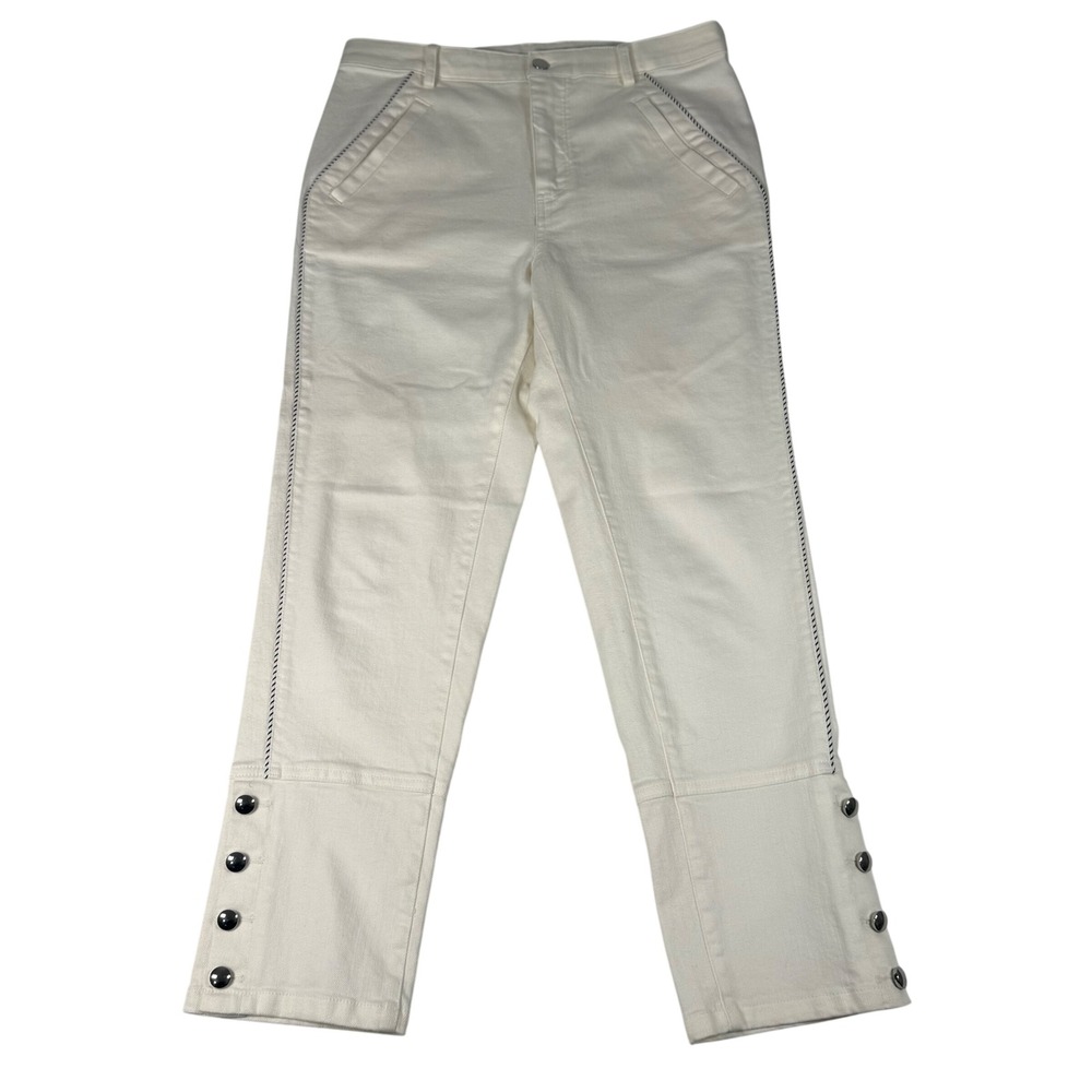 Maeve Ivory Nautical Button Cuff Pants Womens 29 White Denim Whipstitch Coastal